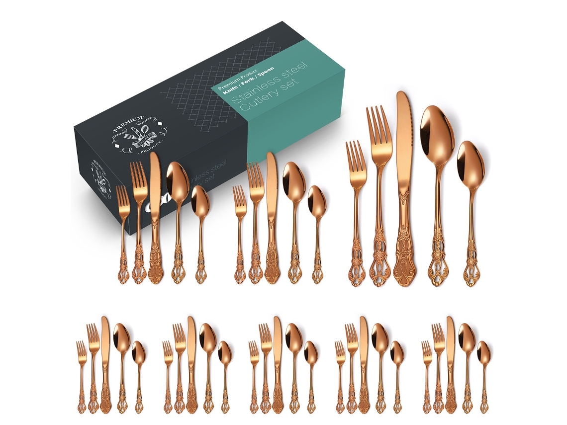 Conjunto De Talheres De Aço Inoxidável 40 Peças Rose Gold Yunzii