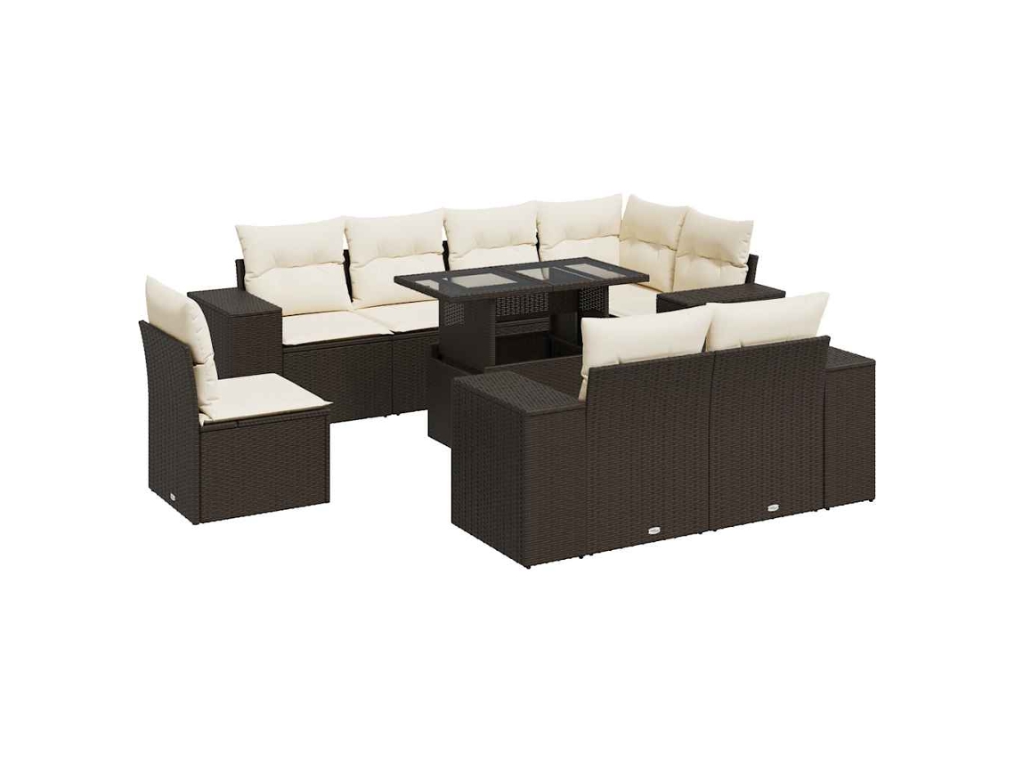 Conjunto de 9 Sofás para Jardim com Almofadões Vime Pe Marrom MAISON EXCLUSIVE
