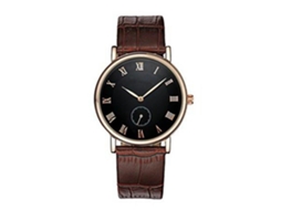 Relógio casual de quartzo em couro PU para casais (masculino, pulseira marrom, mostrador preto)