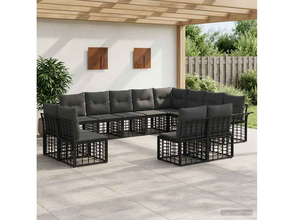 Vidaxl Conjunto de Sofás para Exterior 12 Pcs Preto e Cinza Escuro
