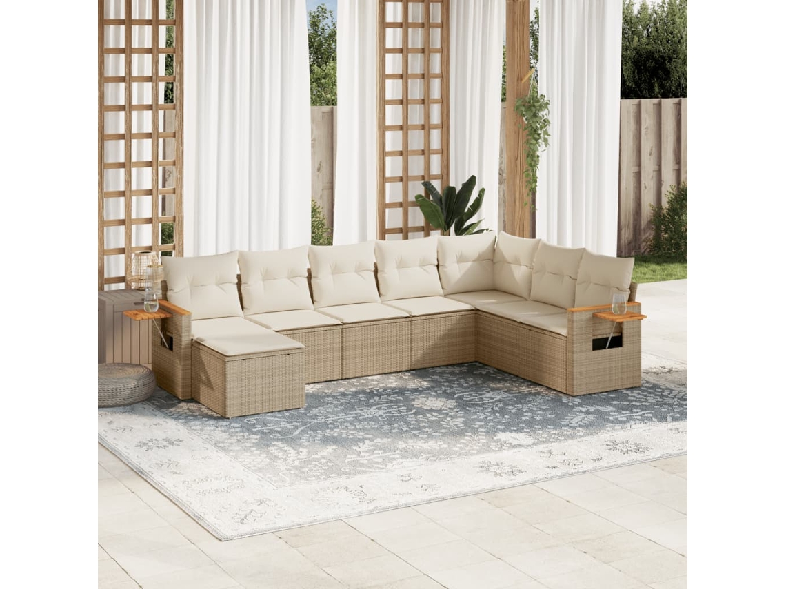 Vidaxl 8 Pcs Conjunto de Sofás P/ Jardim com Almofadões Vime Pe Bege