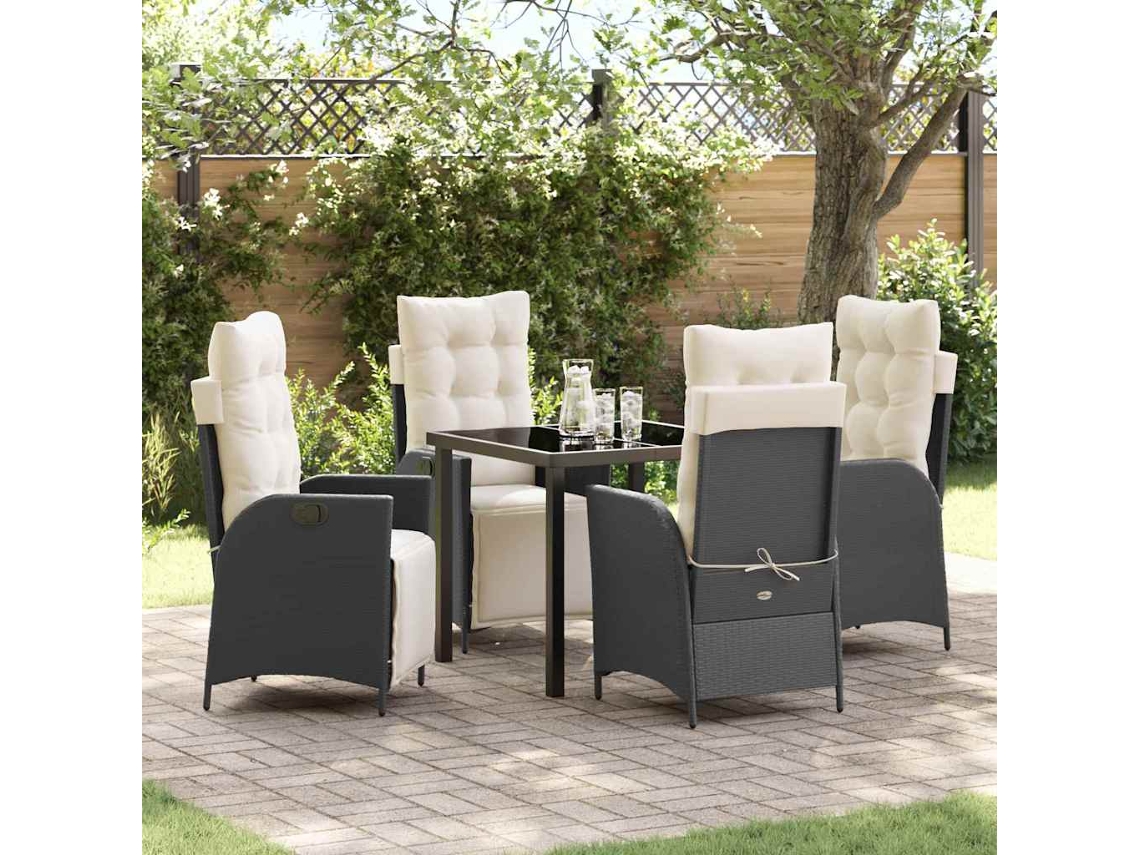 Vidaxl Conjunto de Jantar para Jardim com Almofada 5 Pcs Preto Vime Pe