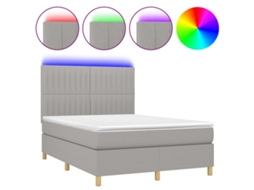 Cama Box Spring com Colchão e Led Tecido Cinza Claro MAISON EXCLUSIVE (140x200 cm)
