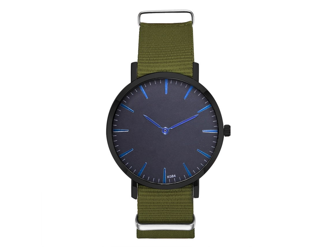 Relógio de casal moderno com pulseira de nylon, mostrador redondo, movimento de quartzo, unissex (verde militar)