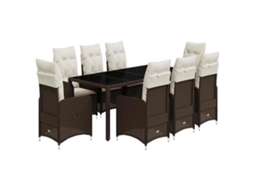 Conjunto de 9 Bistrôs de Jardim com Almofadões Vime Pe Castanho MAISON EXCLUSIVE