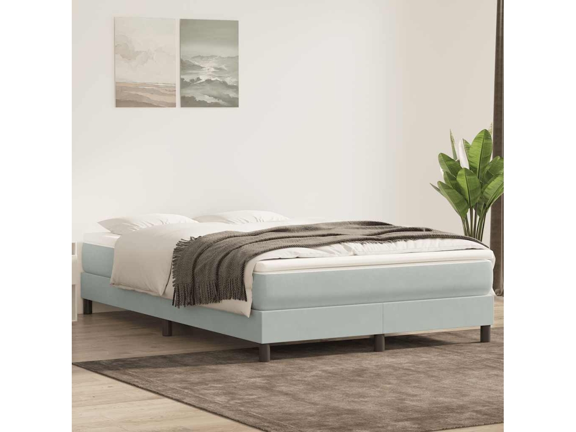 Vidaxl Cama Com Molas Sem Colchão 140x220 Cm Veludo Cinzento-claro