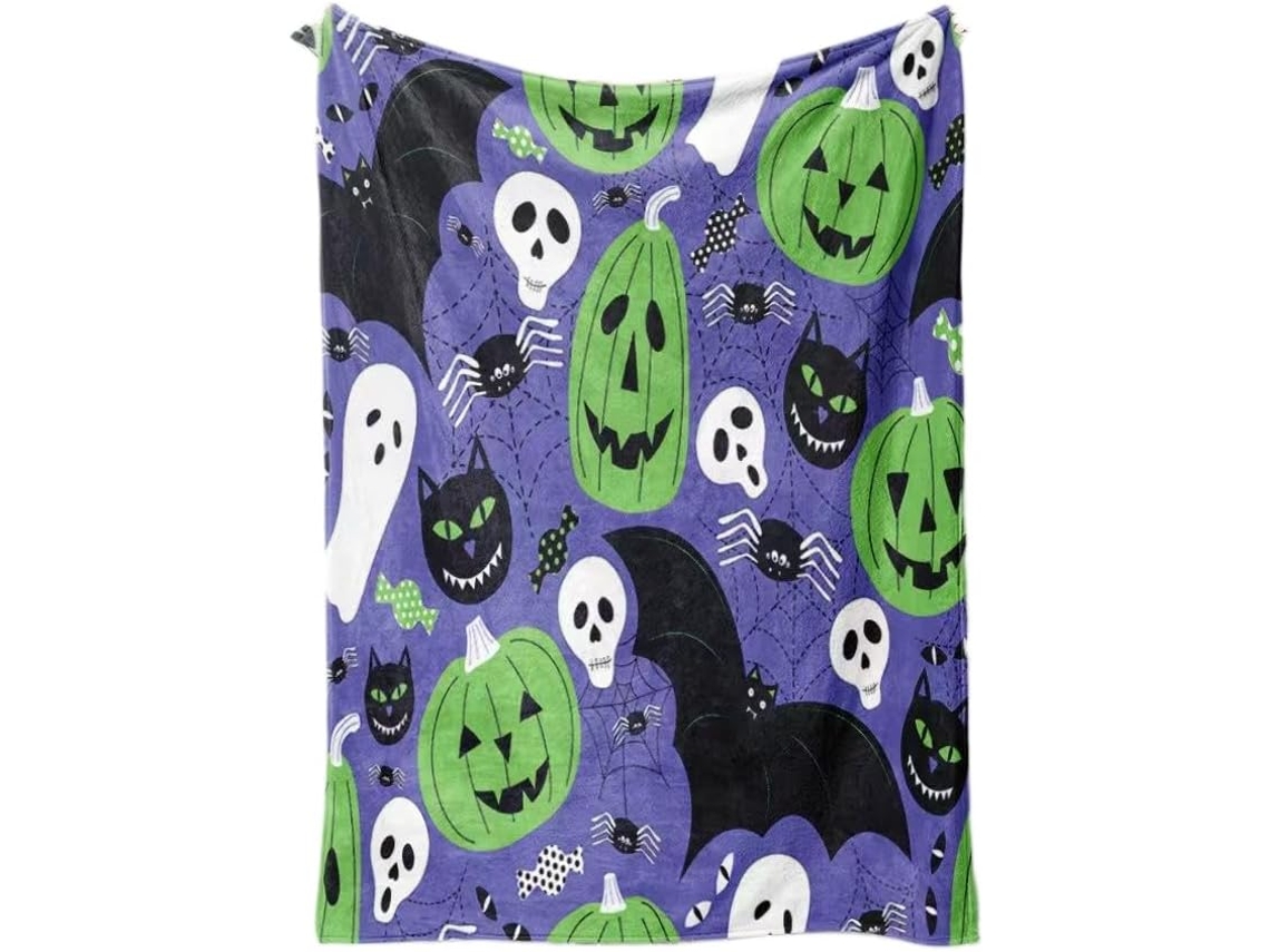 Manta Syjym Halloween com Estampa Digital de Abóbora e Lanterna em Flanela para Cochilar Ou Relaxar Ambiente a