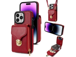 Suporte Casa Pega Para Iphone 15 Pro Max Pele Sintética Com Porta-cartões Vermelho