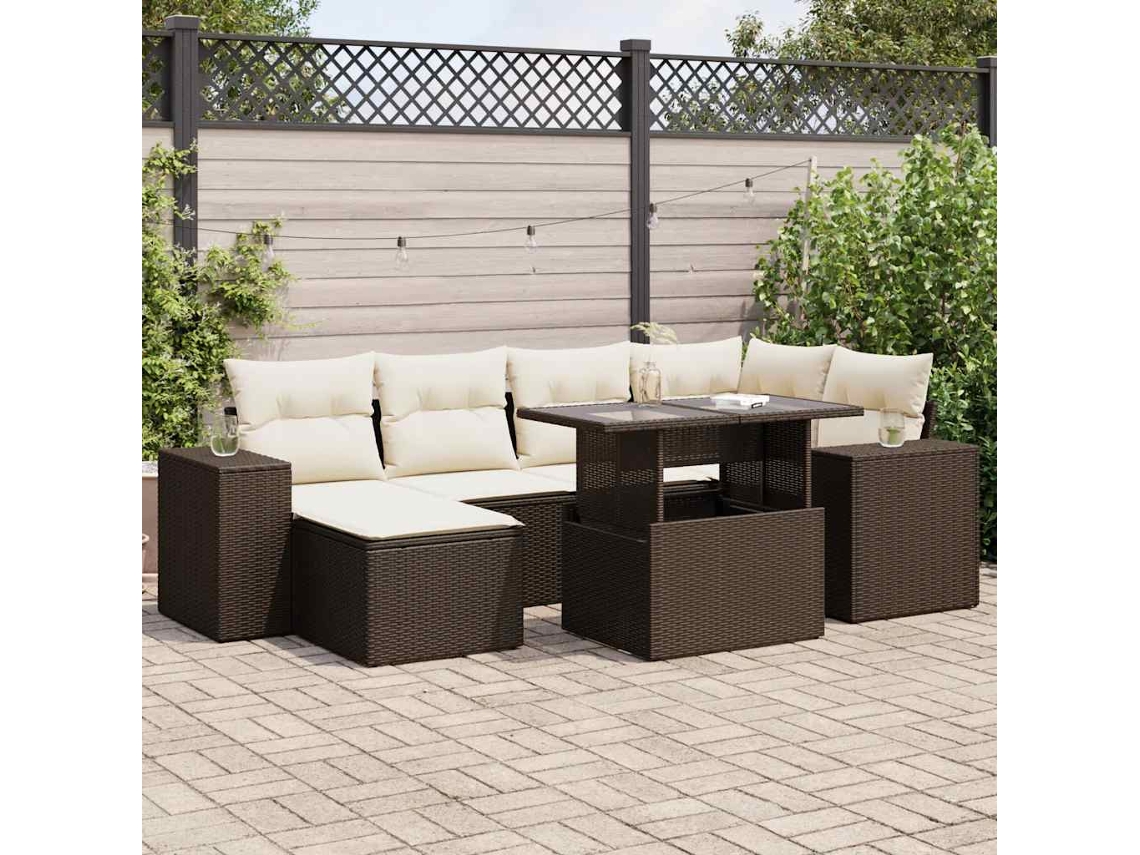 Vidaxl 7 Pcs Conjunto de Sofás Jardim C/ Almofadões Vime Pe Castanho