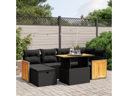 Vidaxl 7 Pcs Conjunto De Sofás P/ Jardim C/ Almofadões Vime Pe Preto