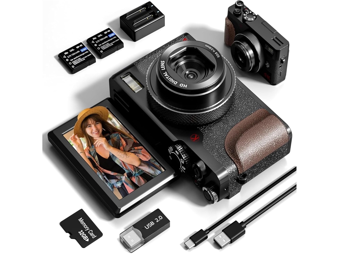 Câmera Digital de 56 Mp, Autofoco 4k, Cartão Tf de 32 Gb, 2 Baterias e SFUSHOS