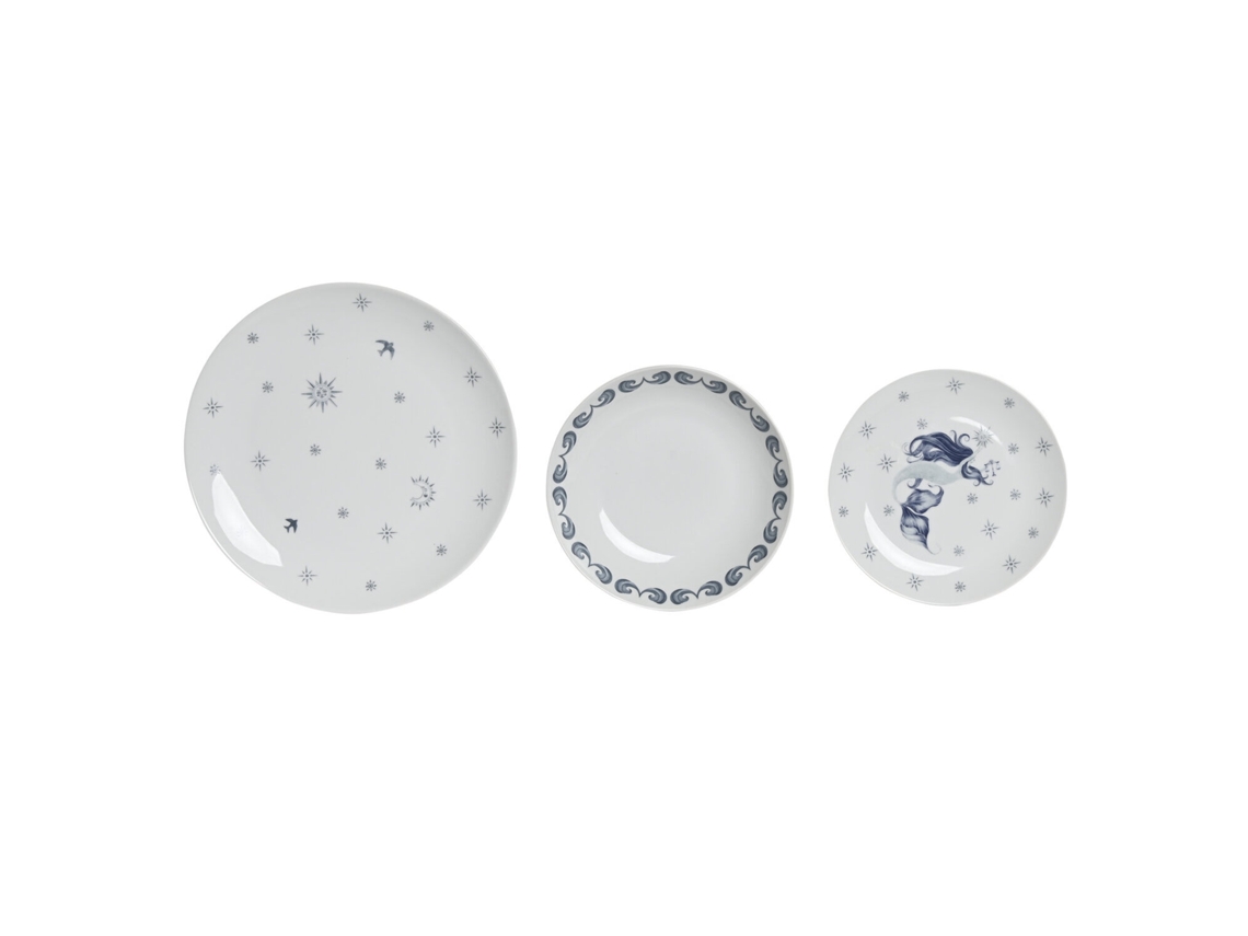 Conjunto de 18 Peças de Louça de Porcelana Azul, 27x27x3cm ALEXANDRA HOUSE LIVING