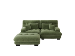 Sofá de Canto Cloud em Chenille Verde com 2 Almofadas Lombares e Pufe PAPRIKA SHOP