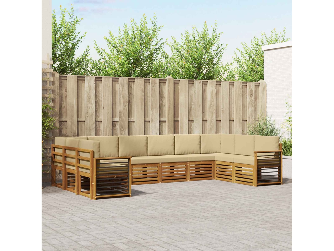 Vidaxl Conjunto De Sofá Sectional Com Almofada 10 Pcs Natural E Bege