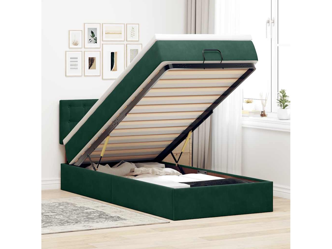 Vidaxl Estrutura Cama Otomana Colchão 80x200 Cm Veludo Verde Escuro