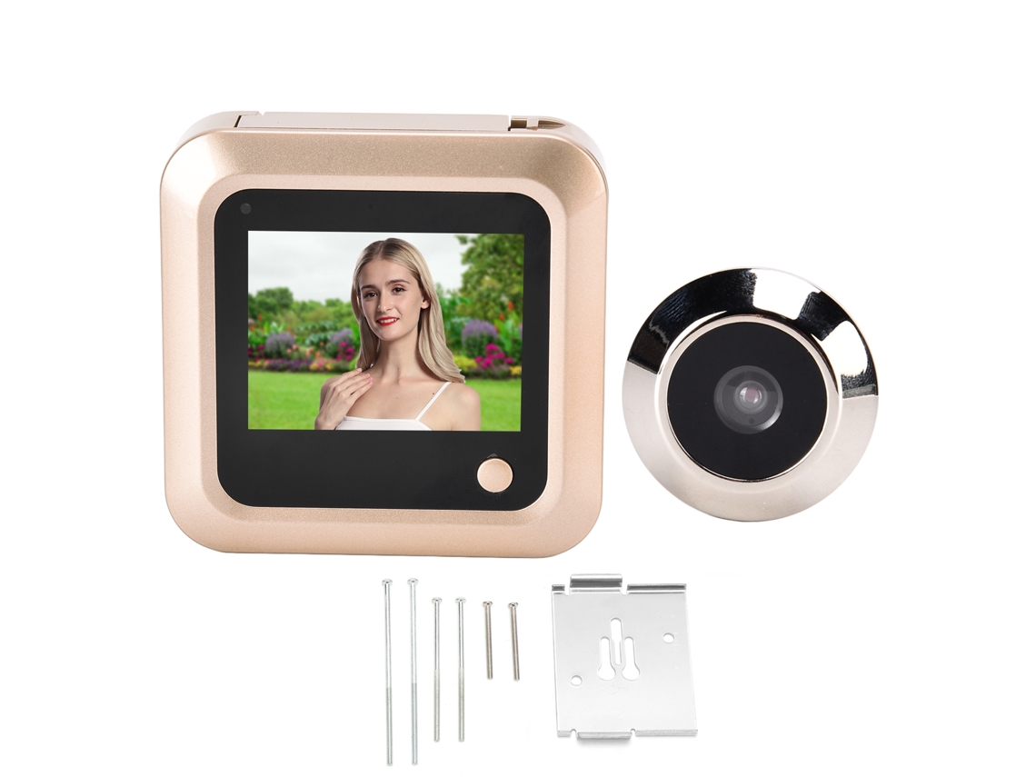Timbre De Porta Com Mirilha Digital De Vídeo 2.4 Polegadas Com Fio Ângulo Amplio 145° Hd Anti-roubo Dourado Lar