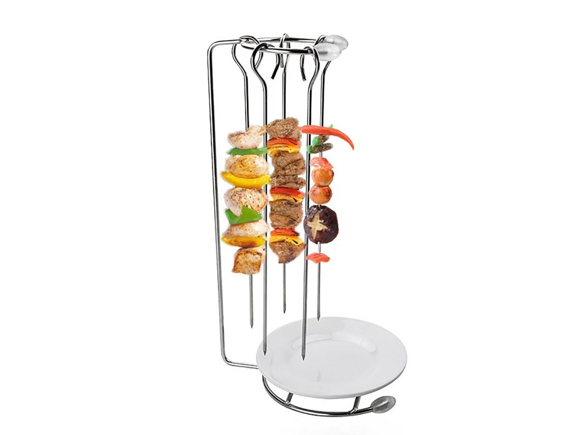 Espetos De Churrasco Em Aço Inoxidável Com Suporte Conjunto De Agulhas Para Grelhar Ferramentas Reutilizáveis