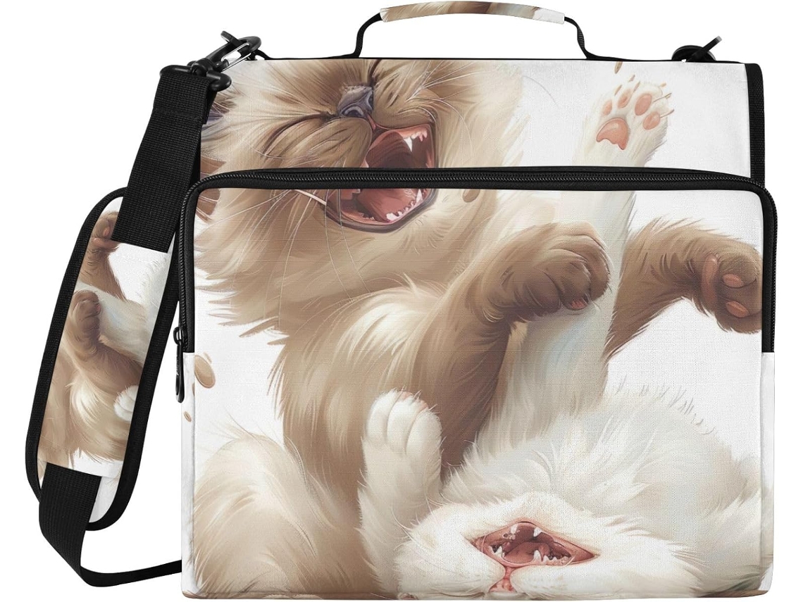 Pasta Organizadora Com Estampa De Gato Siamês Fofo, Com Zíper, Ideal Escola E Trabalho Possui 3 Argolas