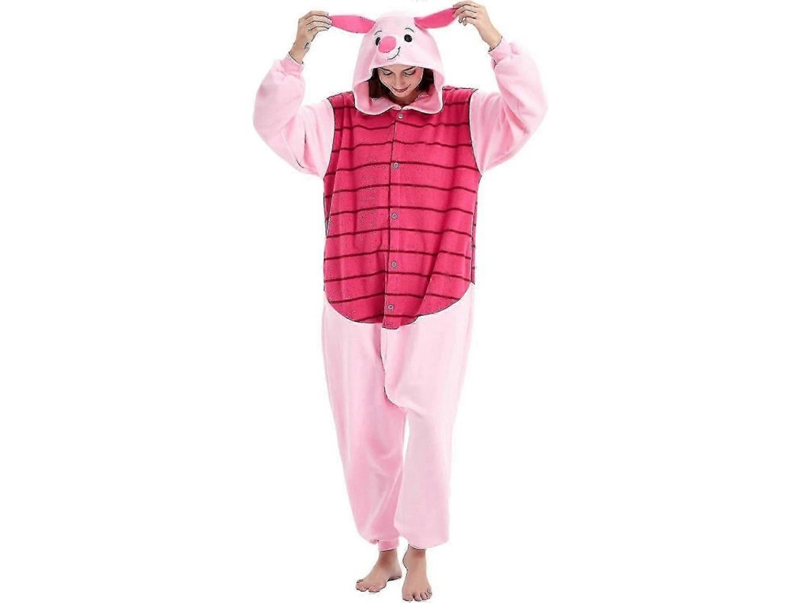 Pijama Macacão Adulto Animal Halloween Natal com Sacos Tamanho M Porco