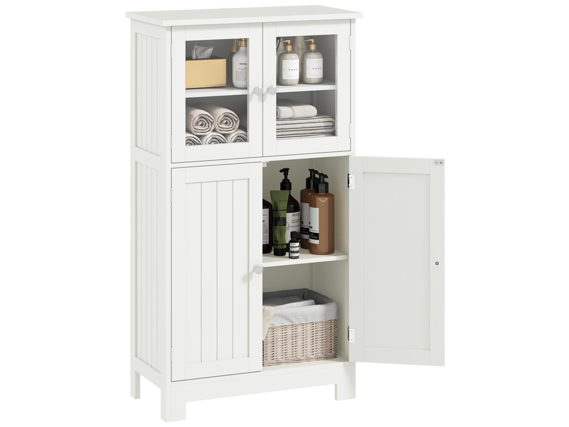 Armário de Banheiro com Portas de Vidro, Prateleira Ajustável, 60x30x108,5cm Branco | S/MARCA