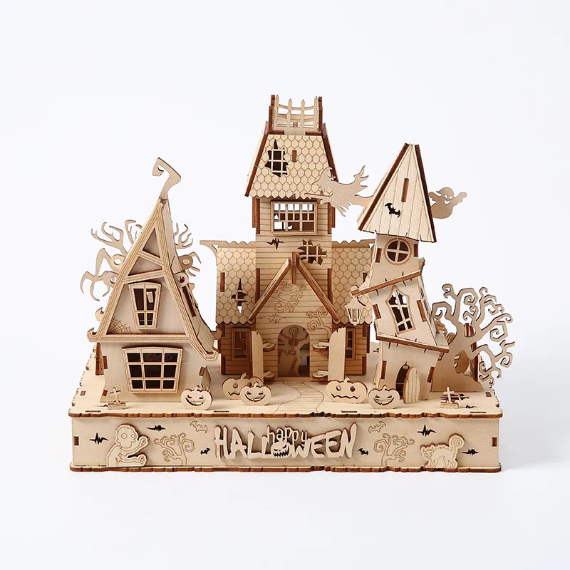Kit de Montagem Diy Novíssimo em Madeira 3d, Modelo de Casa de Halloween, com Montagem Simples. MDUG