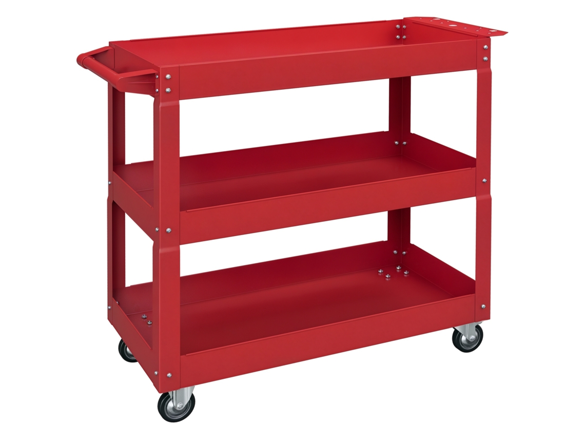 Carrinho de Ferramentas com 3 Degraus, 4 Rodízios, Aço, 83x35,3x76 cm, Vermelho | S/MARCA