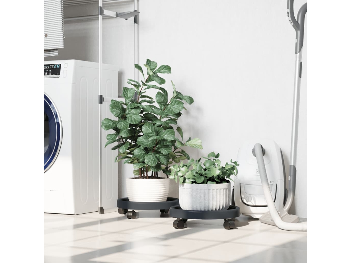 Vidaxl Carrinhos De Plantas C/ Rodas 2 Pcs Diâmetro 34 Cm 35 Kg Cinza
