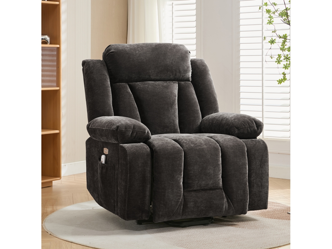 Poltrona Massagem Elétrica 95x94x107cm, 8 Pontos C/ Aquecimento, Sofá Reclinável Tv C/ Elevação, Compartimento E Bolsos, Usb, Marrom.