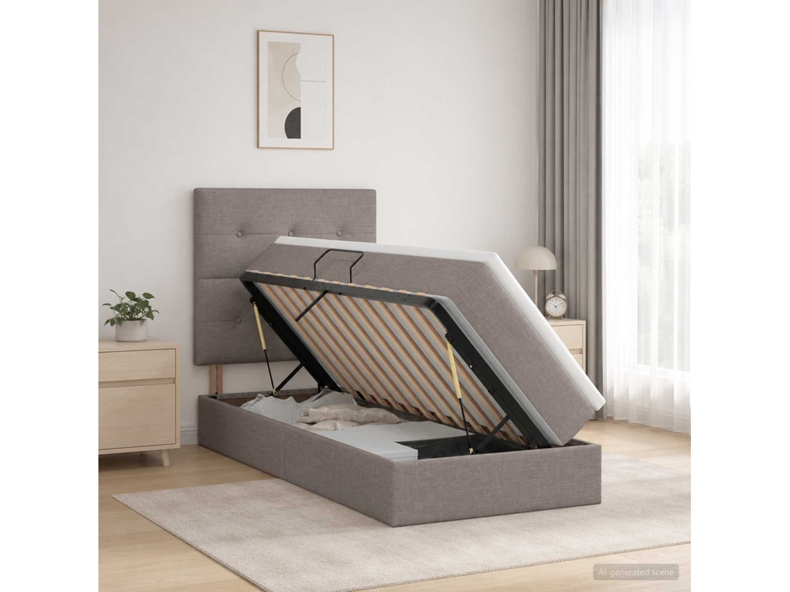 Vidaxl Cama Com Arrumação E Colchão Cinzento-acastanhado 90 X 200 Cm