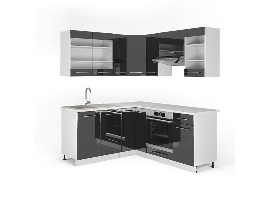 Cozinha de canto Fame-Line, 160 x 60 cm sem bancada, Antracite Alto Brilho, Vicco