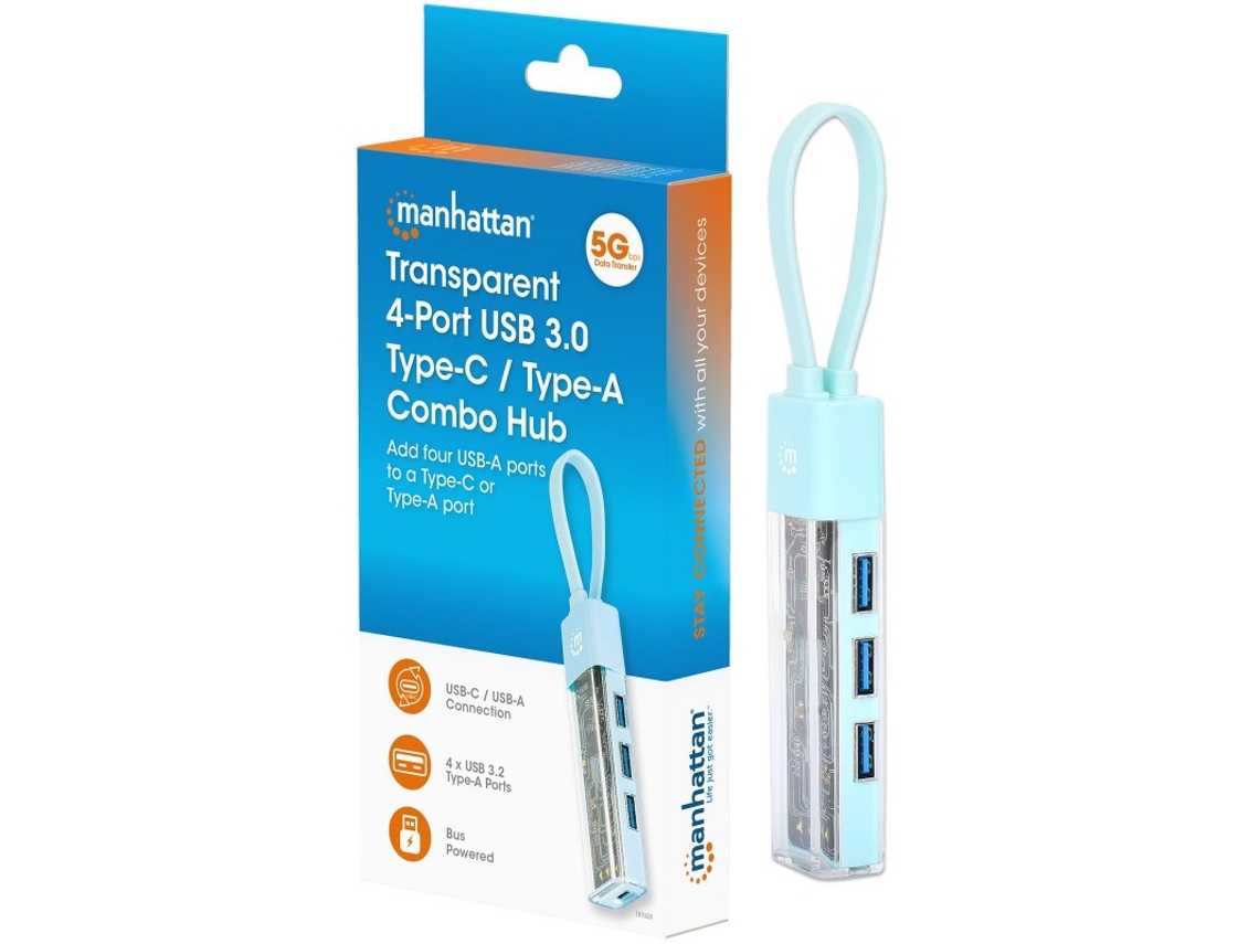 Usb 3.2 Gen1 Tipo C/a Hub 4x Usb A 3.0 Passivo Transparente Manhattan