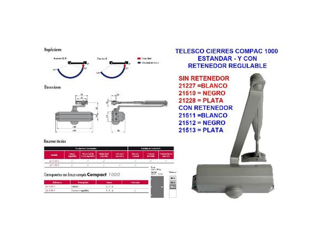 Telesco cierres compac 1000 retenedor regulable plata as1159tpl