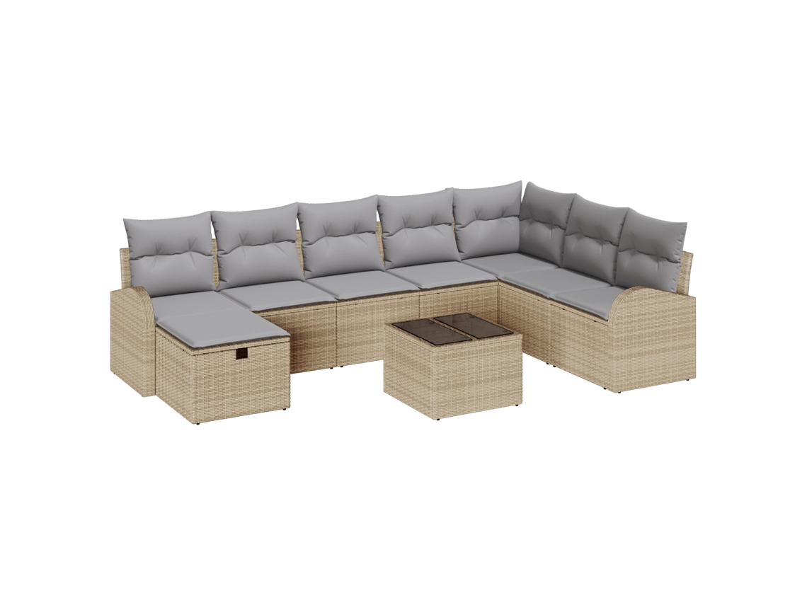 Conjunto 9 Sofá Modular Vidaxl Bege Vime Pe (55 X 55 X 37 Cm)
