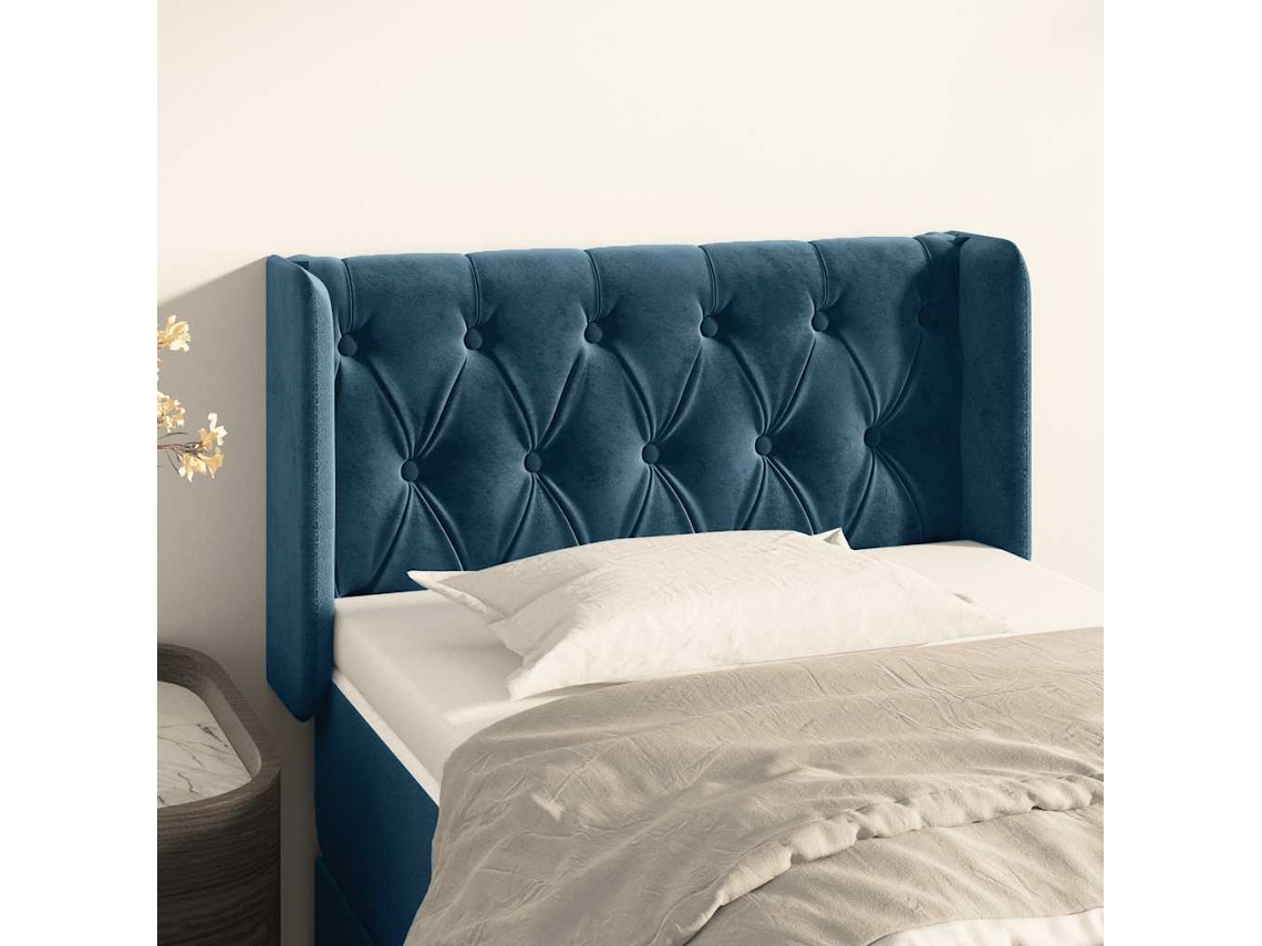 Vidaxl Cabeceira De Cama C/ Abas Veludo 83x16x78/88 Cm Azul-escuro