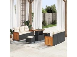 Vidaxl Conjunto De Sofá De Jardim Com Almofada 9 Pcs Preto E Creme