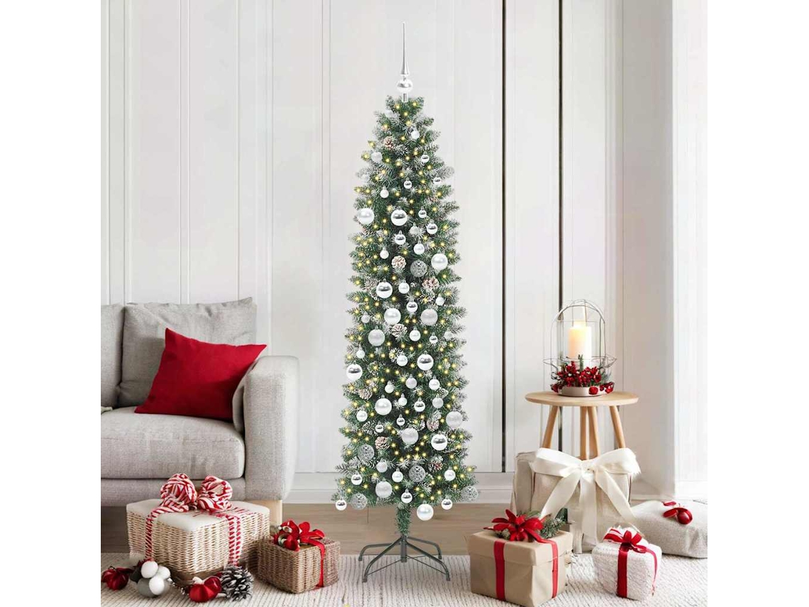 Vidaxl Árvore Slim De Natal Artificial Verde E Branco 180 Cm
