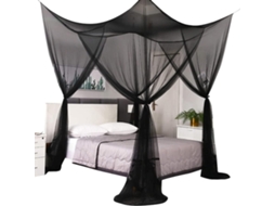 Mosquiteiro Preto Para Cama Com Dossel, Cortina De Rede Quadrada Para Cama Suspensa Quatro Portas Com Kit Instalação