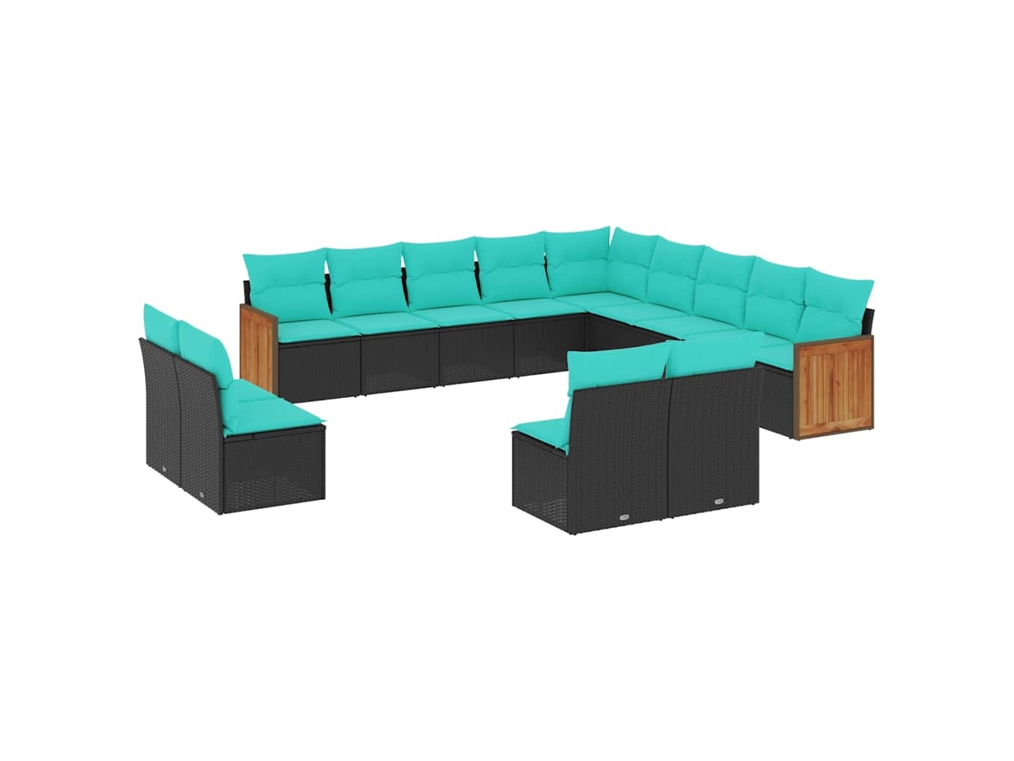 Conjunto de Sofá de Jardim, 13 Peças, Almofadas, Rattan Preto MAISON EXCLUSIVE