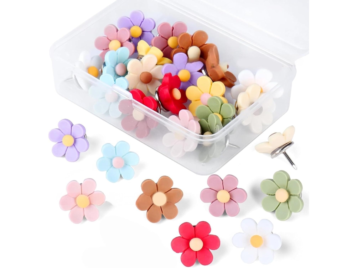 20 a 30 peças de tachinhas decorativas em formato de flor para quadros, avisos, mapas e fotos. Ideais para exibir mensagens e fotos.