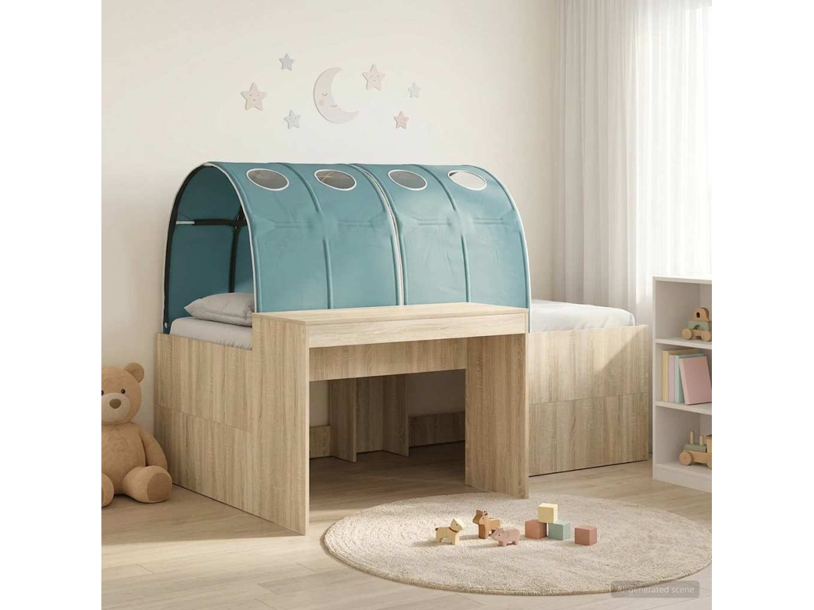 Vidaxl Cama Com Túnel 3 Unid. Carvalho Sonoma E Azul-claro