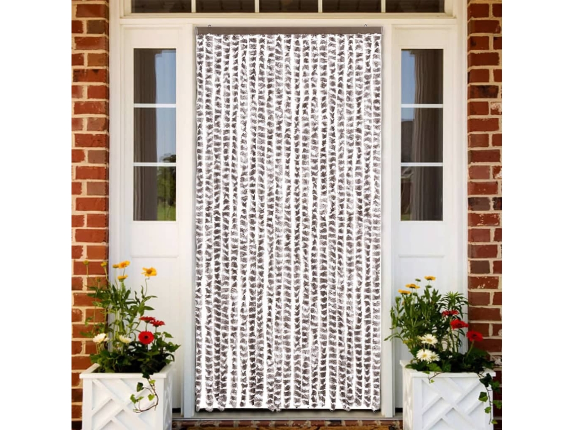 Vidaxl Cortina Anti-insetos 90x220 Cm Chenille Cinza-acast. E Branco