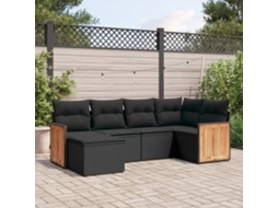 Vidaxl 6 Pcs Conjunto Sofás De Jardim C/ Almofadões Vime Pe Preto
