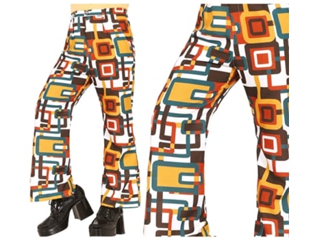 Calças adultas com estampa xadrez dos anos 70