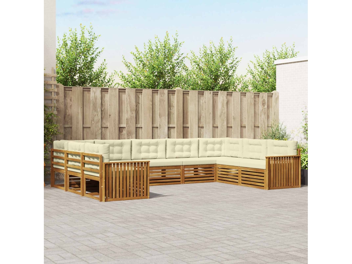Vidaxl Conjunto De Sofás Para Exterior 9 Unid. Natural E Creme
