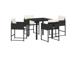Conjunto 5 De Jantar De Jardim De Vidaxl Com Almofadas Rattan Poliéster Preto
