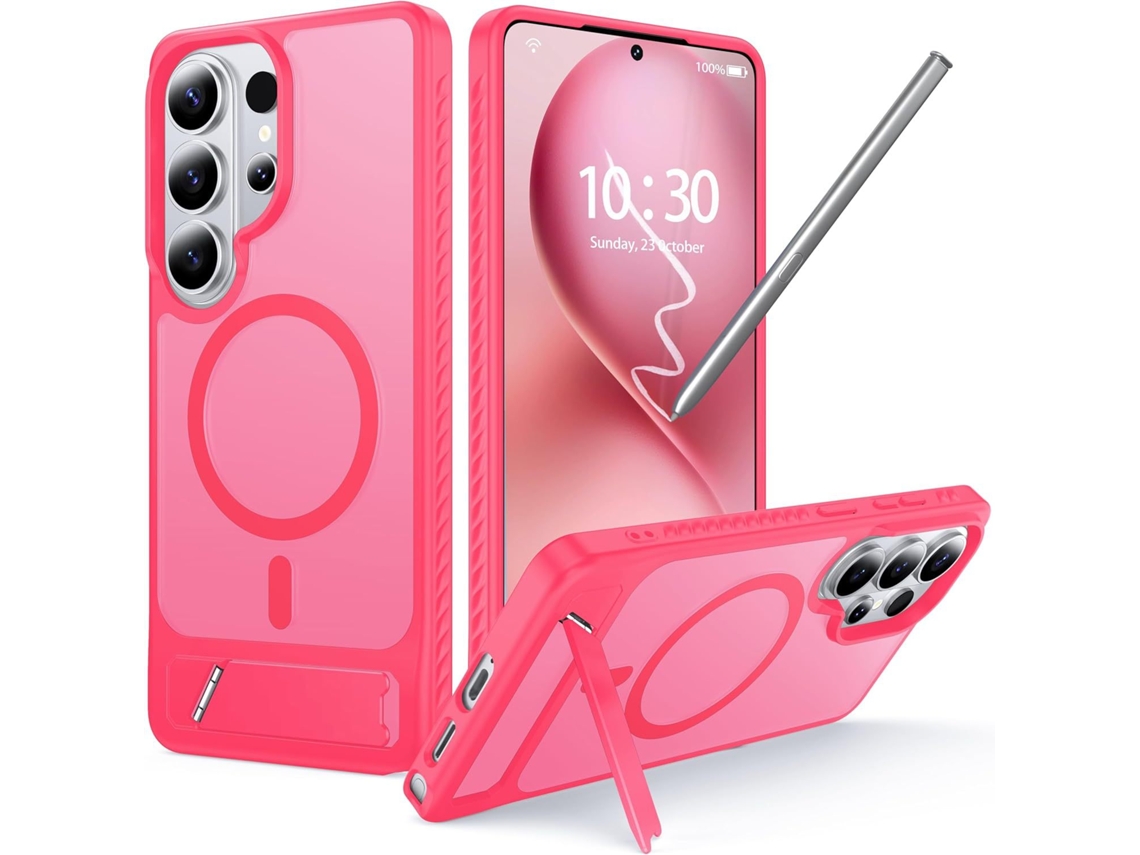 Capa Para Samsung Galaxy S26 Ultra, Com Ímã E Suporte, Resistente A Impactos, Cor Rosa Vermelha. Panoona