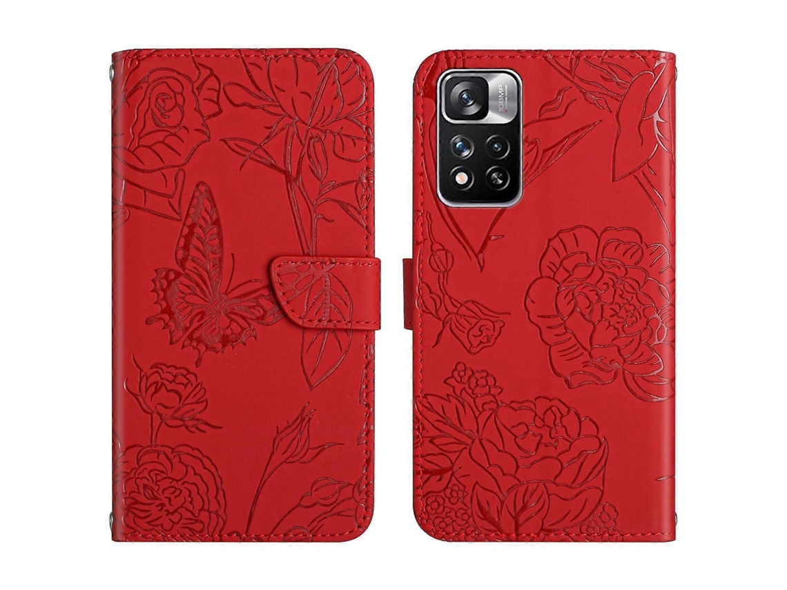 Capa De Celular Em Couro Sintético Com Textura De Borboleta E Peônia, Para Xiaomi Redmi Note 11 Pro (versão Estrangeira).