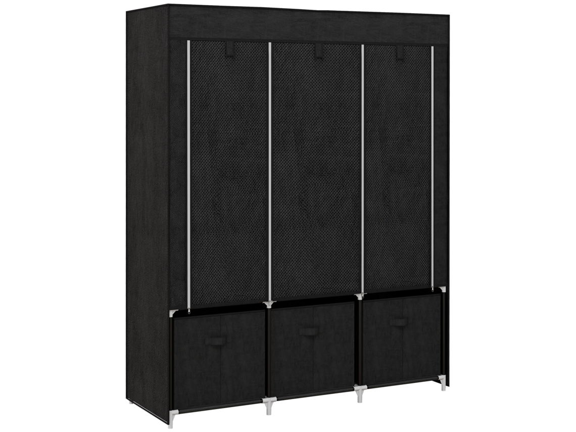 Guarda Roupa Dobrável Em Tecido Com 5 Prateleiras 2 Cabideiros E 3 Gavetas 125x43x162,5 Cm
