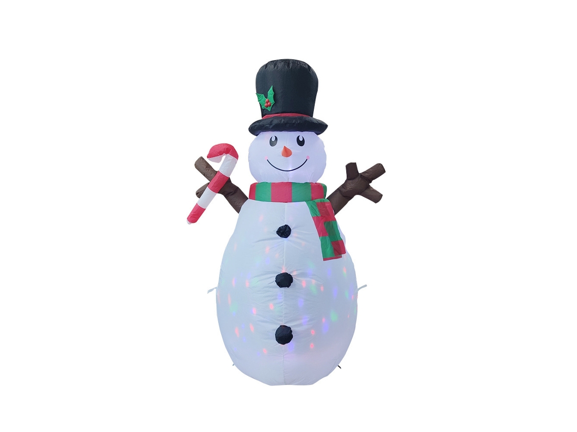 Enchimento de Natal Inflável Externo 1,6m Boneco de Neve com Luzes Led Rotativas e Soprador para Jardim Quintal S/MARCA