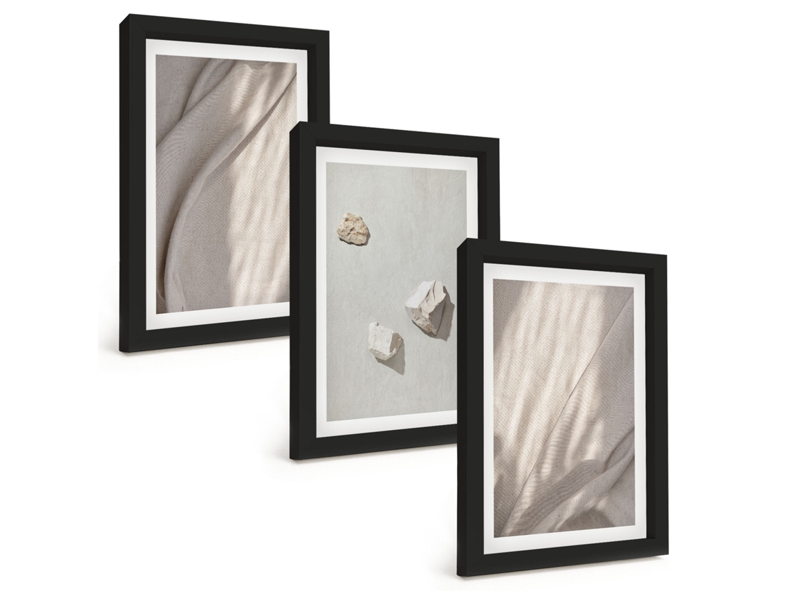 Quadros Decorativos Para Paredeclose-ups De Estruturas, Estilo Boho Moldura Preta Quadros Para O Escritório Espelharte (3 Peças 20x30 Cm)